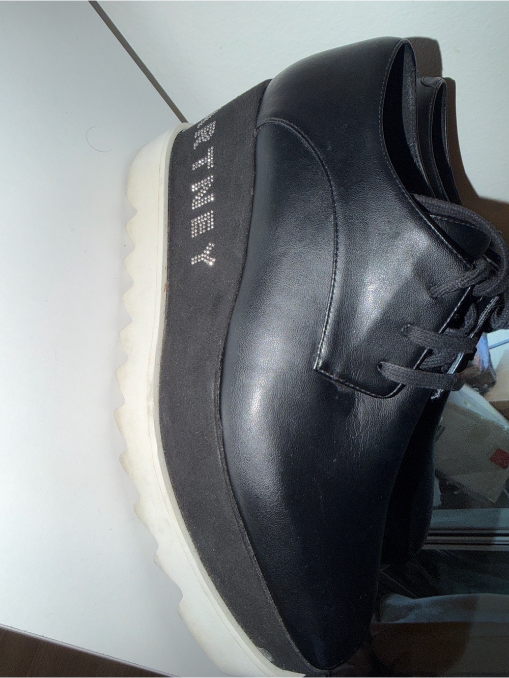 Stella McCartney Black Platform Lace-Up Oxfords with Embellished Branding - Picture 15 of 16